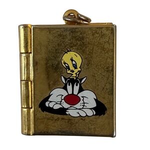 VTG 1999 Warner Bros Tweety Sylvester Mini Locket Charm Pendant‎ Gold Tone Y2K